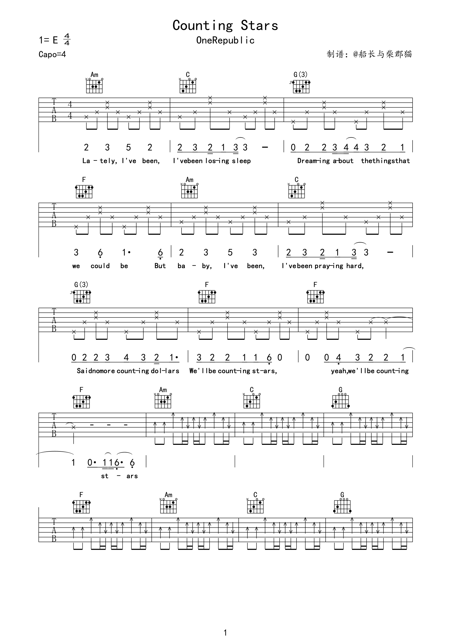 counting Stars吉他谱-1