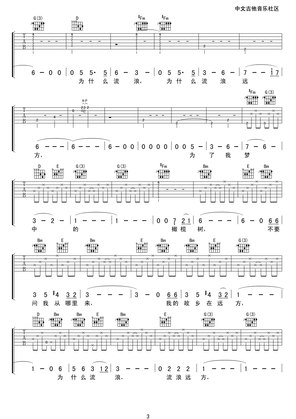 橄榄树吉他谱-3