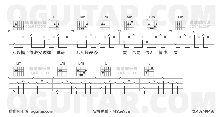 贪杯琥珀 阿YueYue 吉他谱第4页