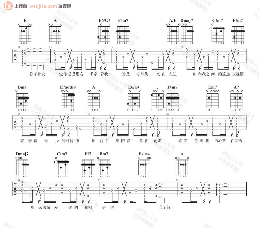 左边》吉他谱_A调弹唱六线谱_吉他视频教学_杨丞琳