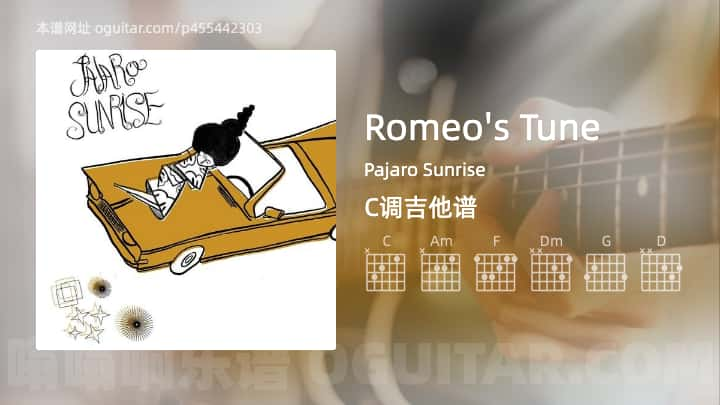 《Romeo’s Tune》吉他谱,简单C调弹唱教学,原版Pajaro Sunrise歌曲,5张六线指弹简谱图