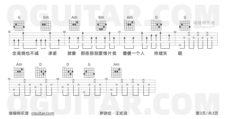 梦游症 王贰浪 吉他谱第3页