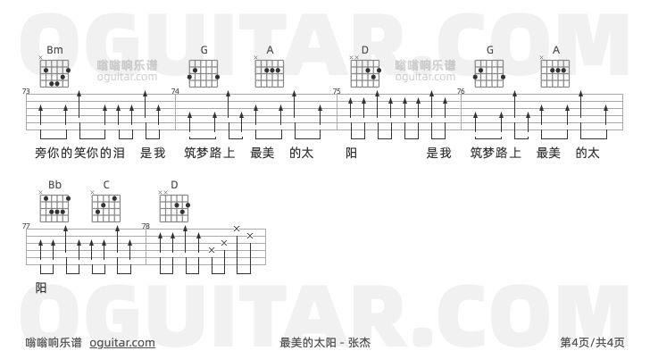最美的太阳 张杰 吉他谱第4页