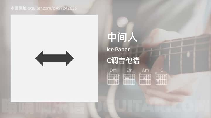 《中间人》吉他谱,简单C调弹唱教学,原版Ice Paper歌曲,3张六线指弹简谱图