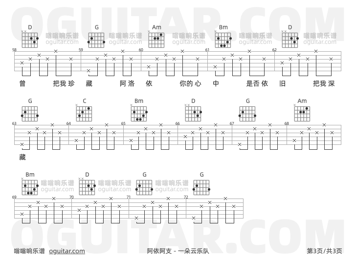 阿依阿支 一朵云乐队 吉他谱第3页