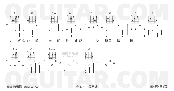 有心人 張子铭 吉他谱第4页