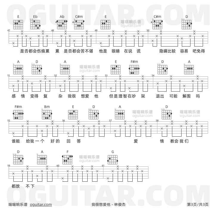 我很想爱他 林俊杰 吉他谱第3页