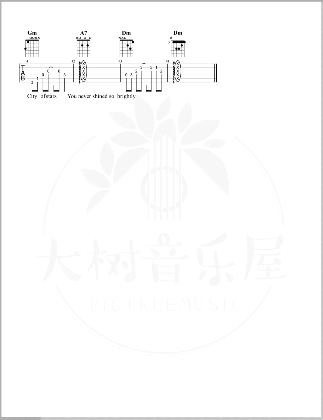 City Of Stars》吉他谱_D调吉他演示/教学_爱乐之城》的主题曲