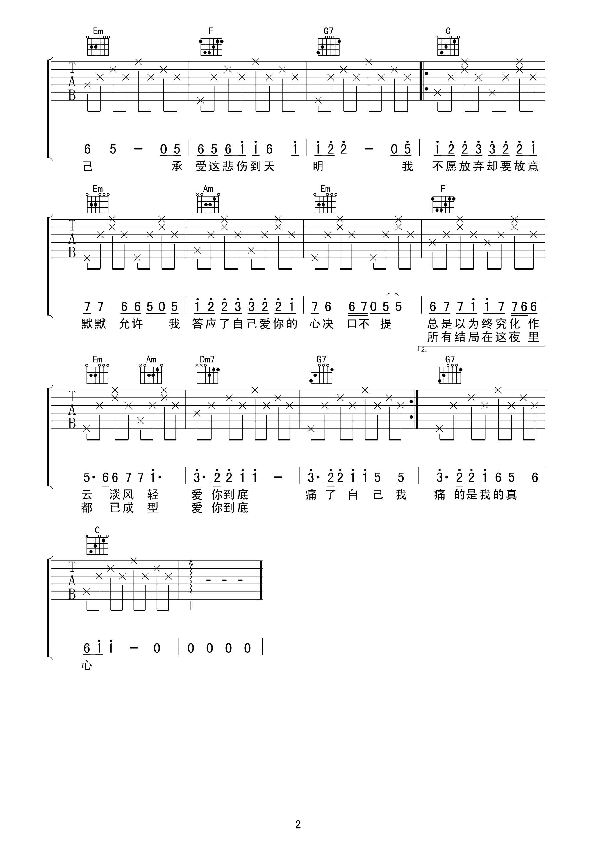 绝口不提爱你吉他谱2