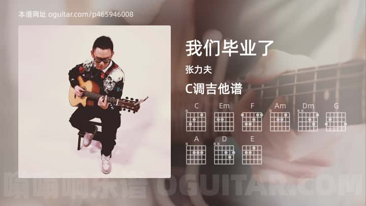 《我们毕业了》吉他谱,简单C调弹唱教学,原版张力夫歌曲,4张六线指弹简谱图