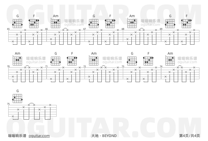 大地 BEYOND 吉他谱第4页