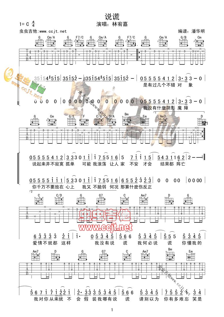 说谎吉他谱第1页