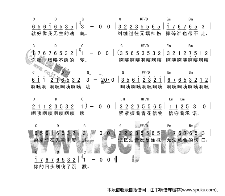 青花(简谱 和弦) 吉他谱