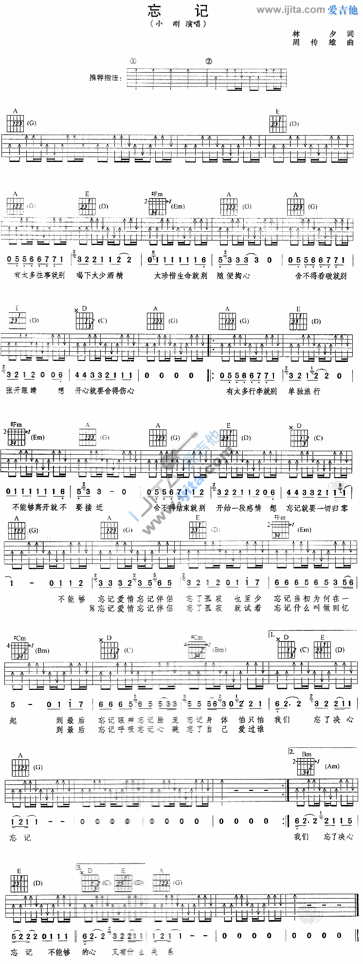 忘记 吉他谱