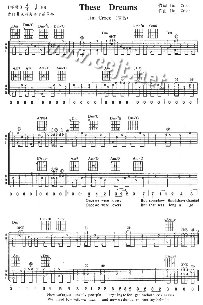 TheseDreams吉他谱,原版歌曲,简单F调弹唱教学,六线谱指弹简谱3张图