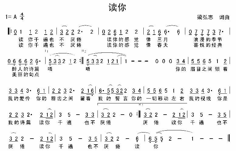 读你吉他谱,原版歌曲,简单A调弹唱教学,六线谱指弹简谱1张图