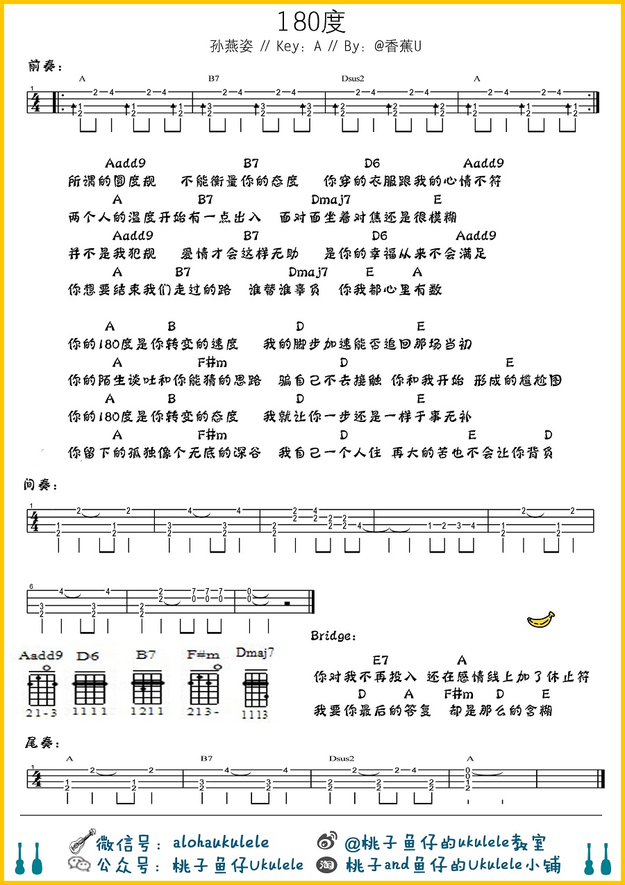 180度吉他谱,简单C调原版指弹曲谱,孙燕姿高清流行弹唱六线乐谱