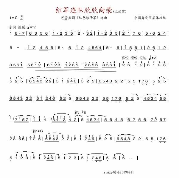 红军连队欣欣向荣吉他谱,原版歌曲,简单E调弹唱教学,六线谱指弹简谱1张图