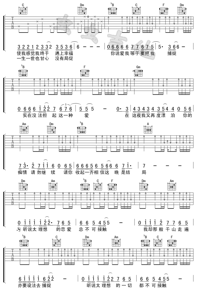 王杰 谁明浪子心 吉他谱