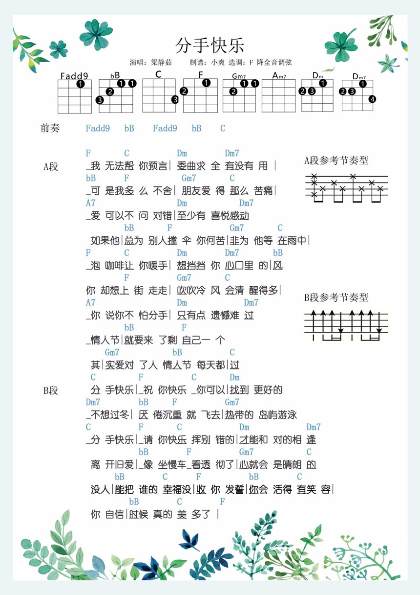 分手快乐吉他谱,简单C调原版指弹曲谱,梁静茹高清流行弹唱六线乐谱