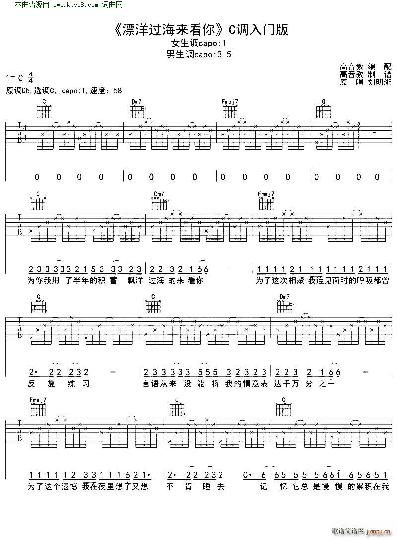 《漂洋过海来看你吉他谱》_邰正宵_C调 图一