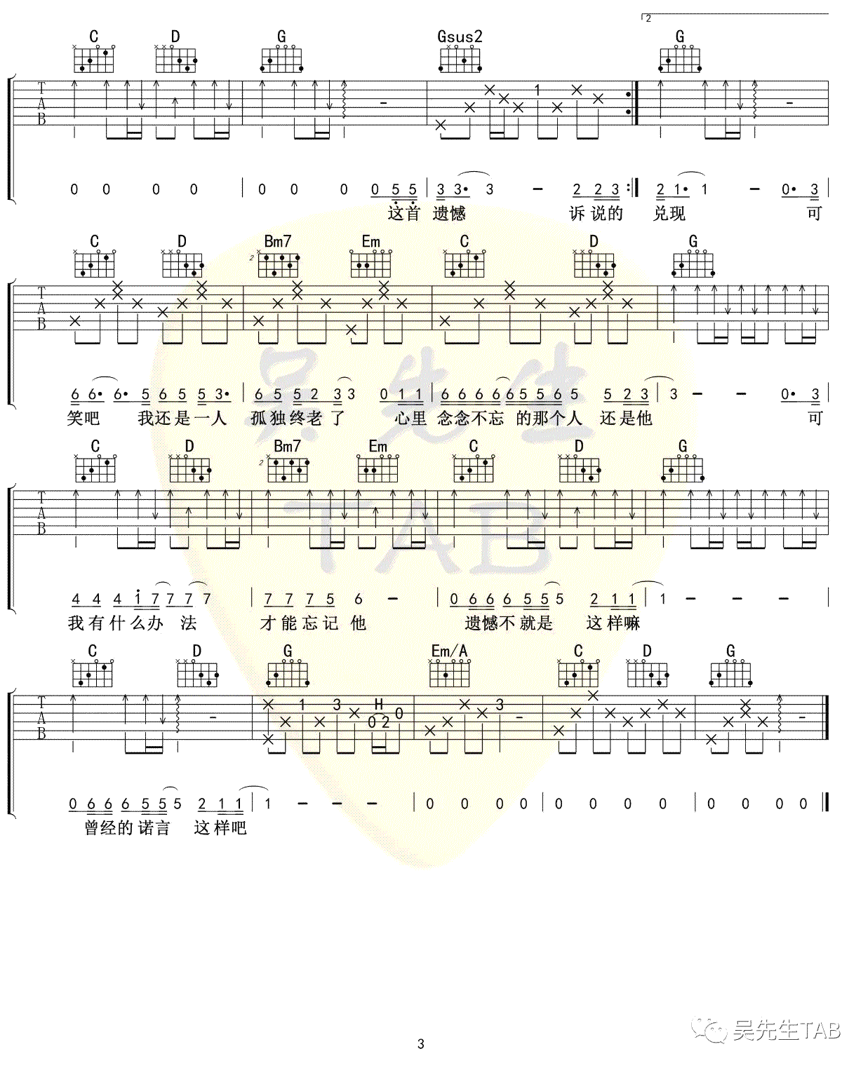 《遗憾吉他谱》_陈洁仪_A调 图三