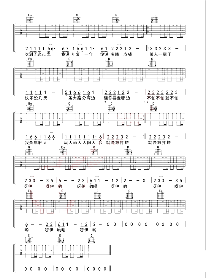 《大田后生仔吉他谱》_刘雨Key_G调 图三