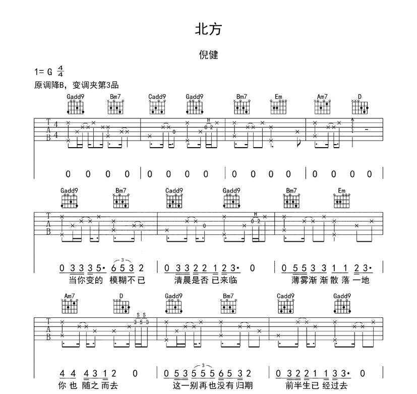 《北方吉他谱》_倪健_G调 图一