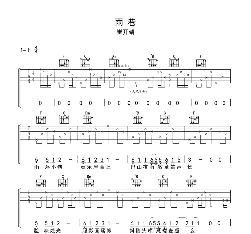 《雨巷吉他谱》_崔开潮_F调 图一