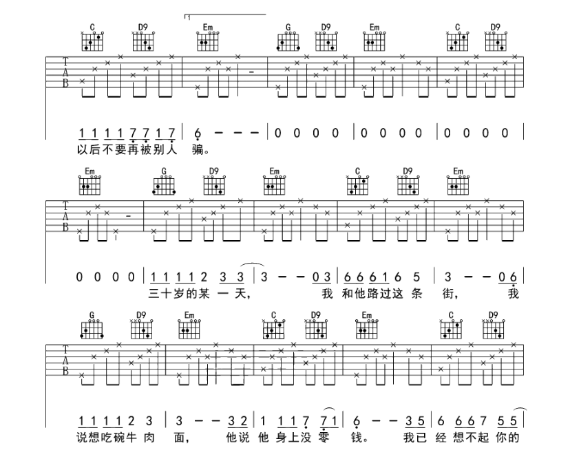《二十岁的某一天吉他谱》_花粥_G调 图三