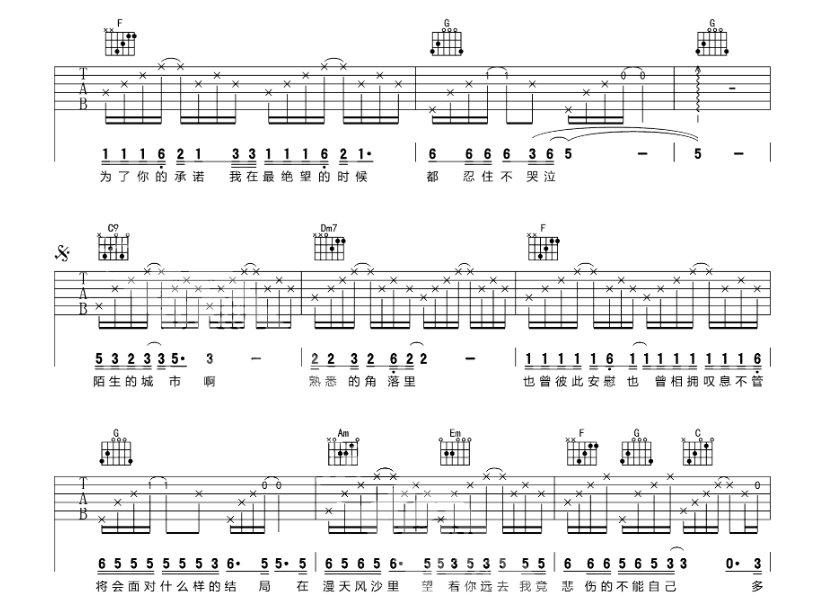 《漂洋过海来看你吉他谱》_刘明湘_C调 图三