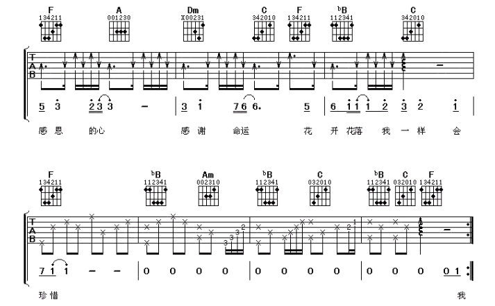 《感恩的心吉他谱》_李翊君_F调 图四