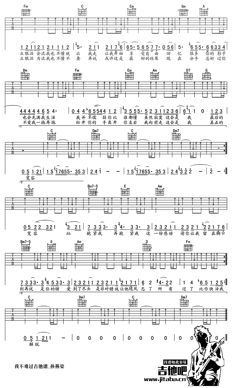 《我不难过吉他谱》_孙燕姿_C调 图二