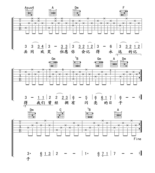《闪亮的日子吉他谱》_刘文正_罗大佑_图片谱标准_F调 图三