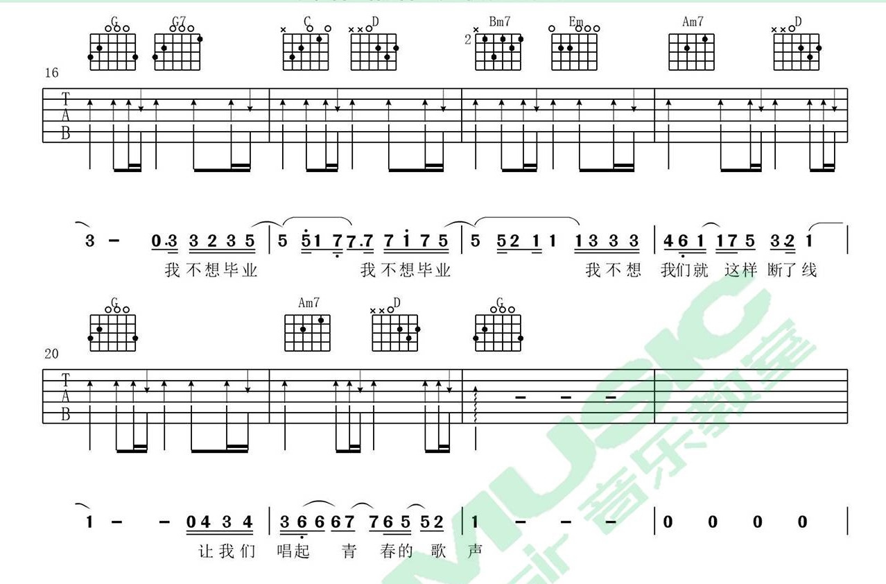 《我不想毕业吉他谱》_薛之谦、杨迪_薛之谦/杨迪_G调指法六线谱标准版_G调 图二