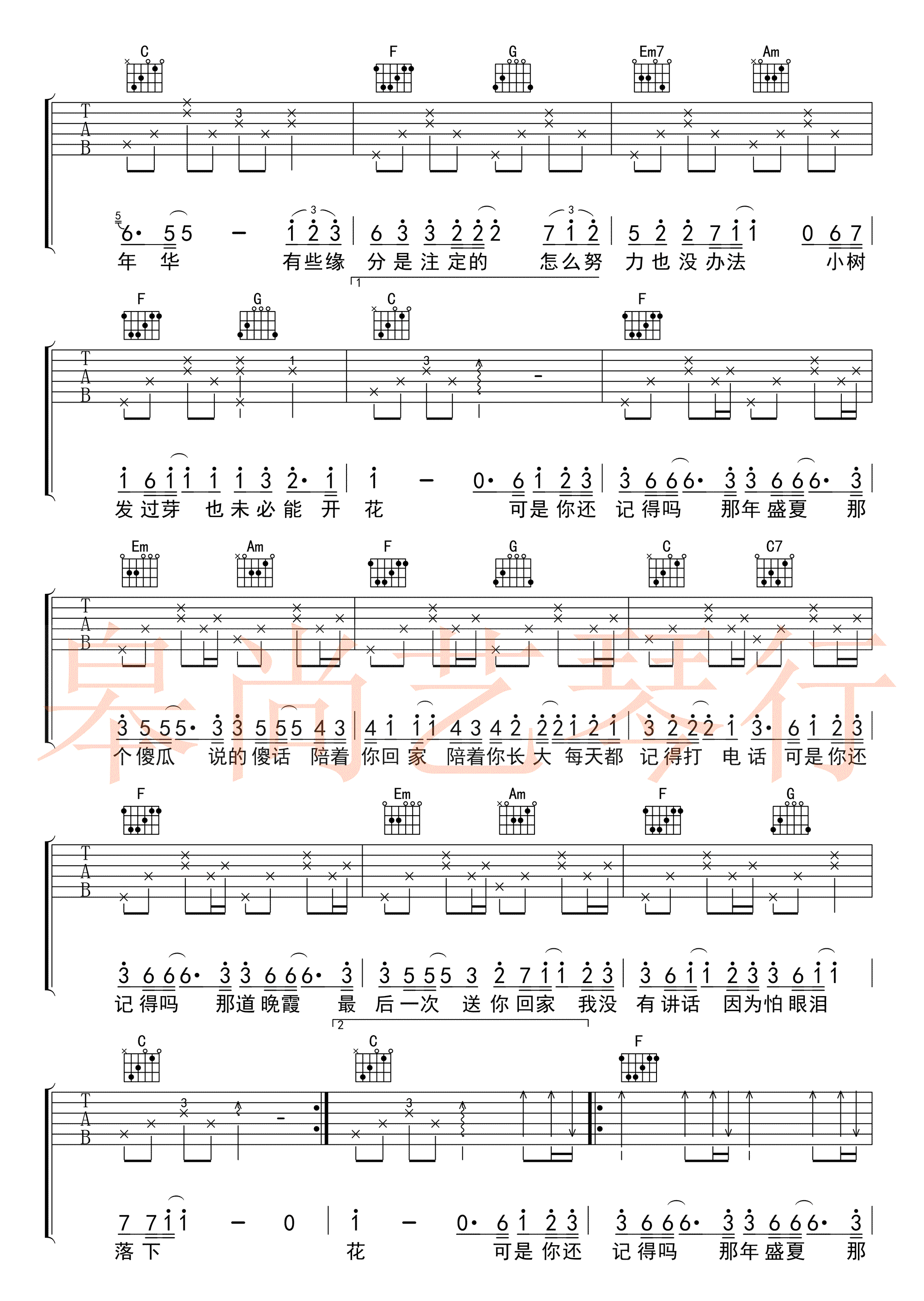 《忽而今夏吉他谱》_金意、唐梦婷、赵海曦、千面堕戈（蔡韵宜）_C调 图三