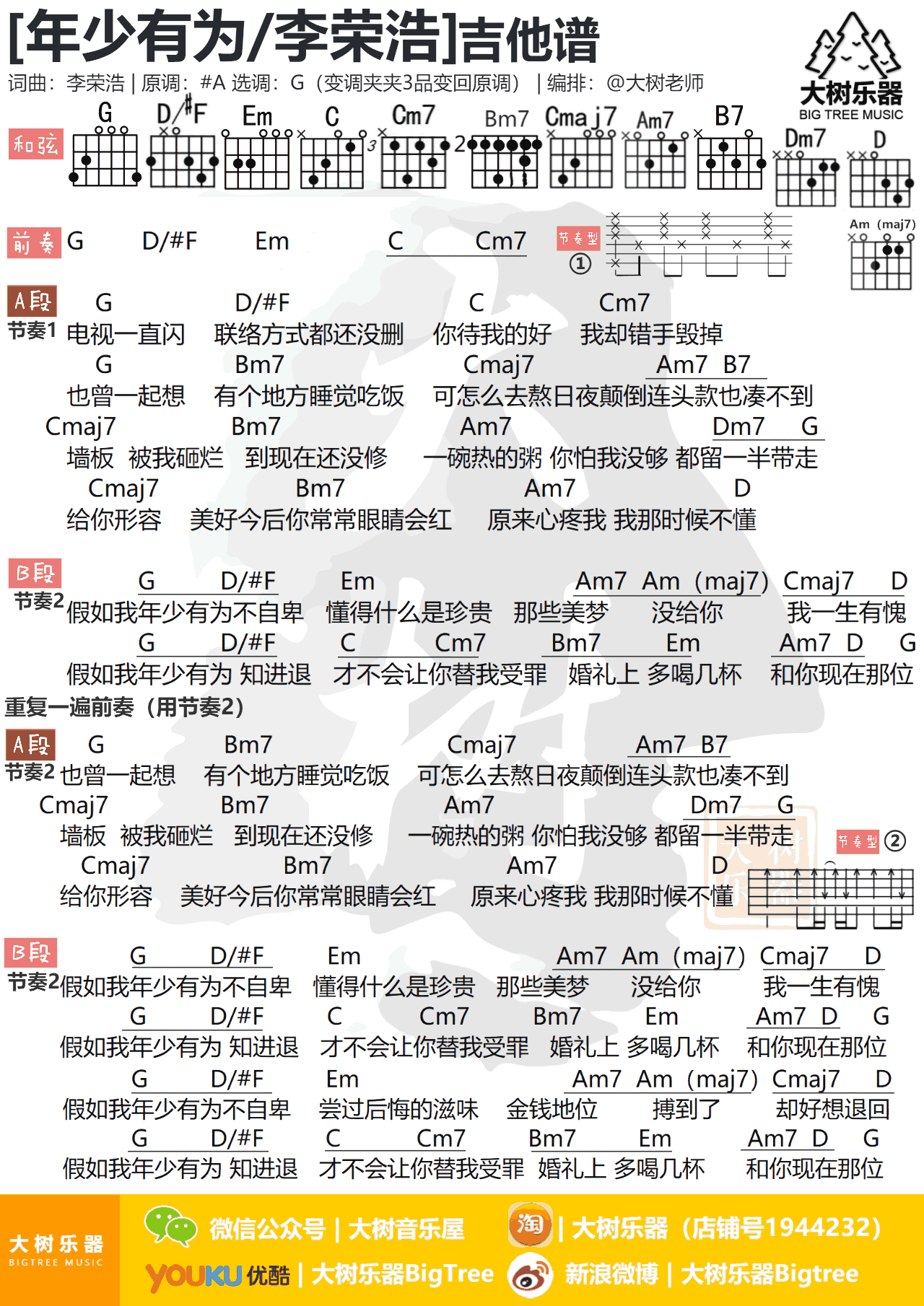 年少有为吉他谱 李荣浩 教学视频