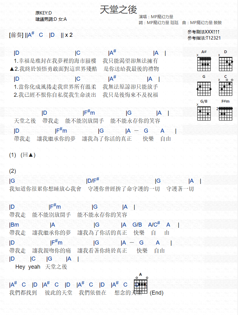 MP魔幻力量天堂以后吉他谱