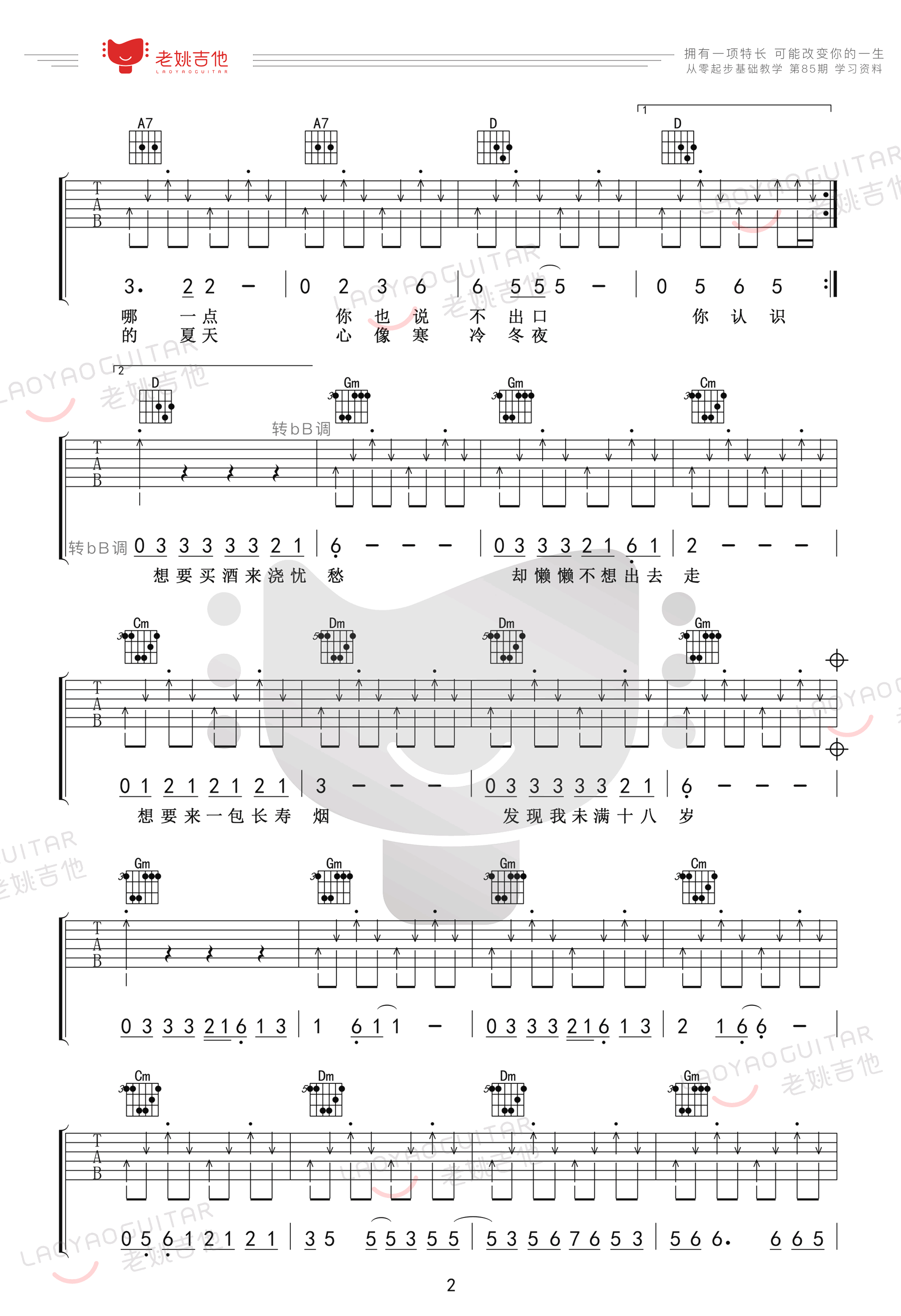 《爱的初体验吉他谱》_张震岳_B调 图二