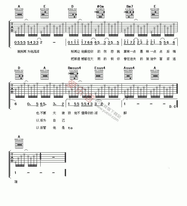 梁静茹《别再为他流泪》 吉他谱