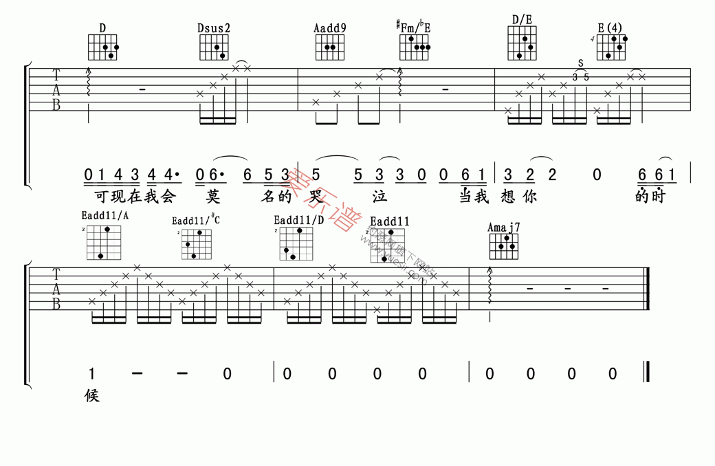 汪峰《当我想你的时候》 吉他谱