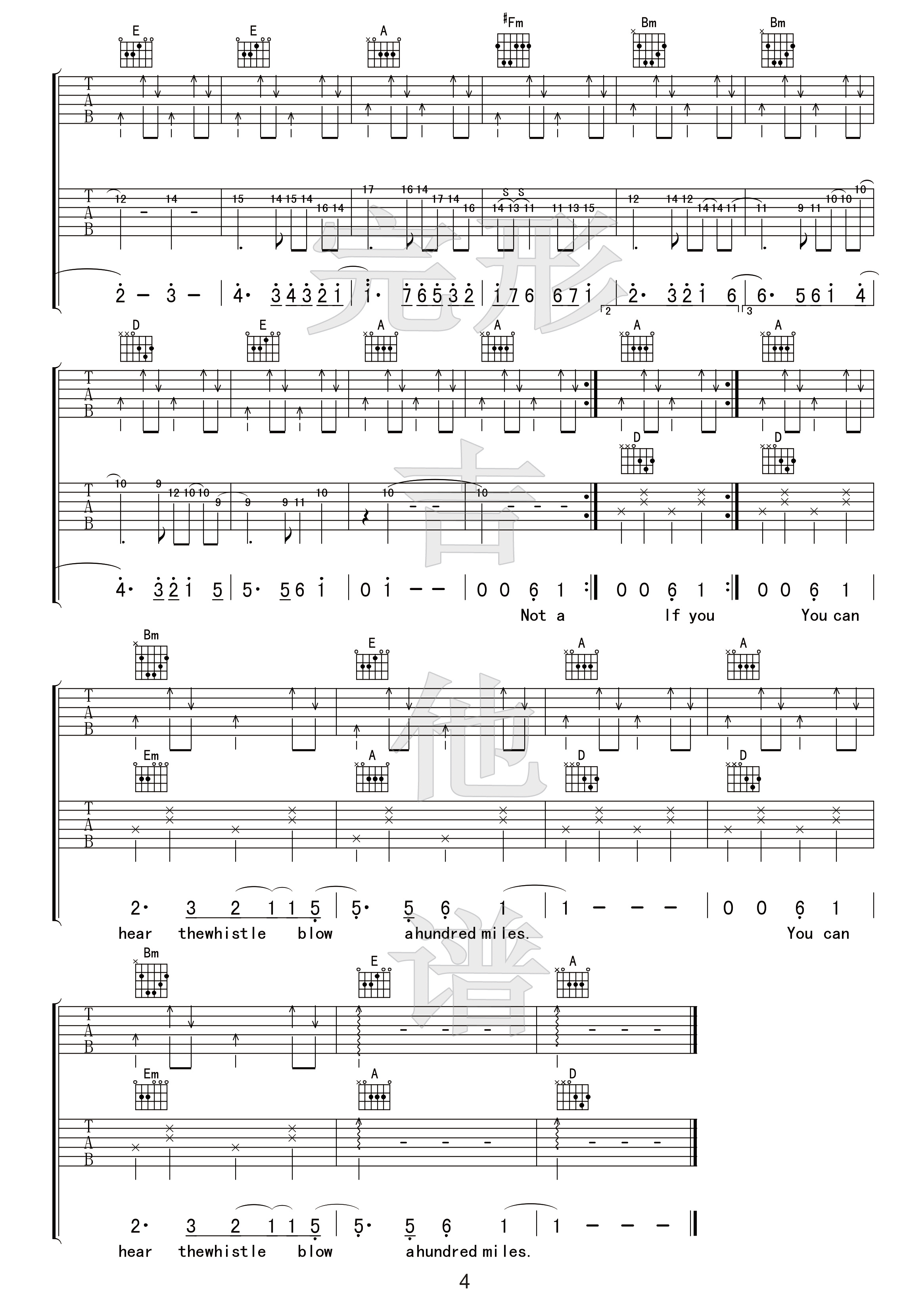 《500 miles/五百英里吉他谱》_Hedy_A调 图四