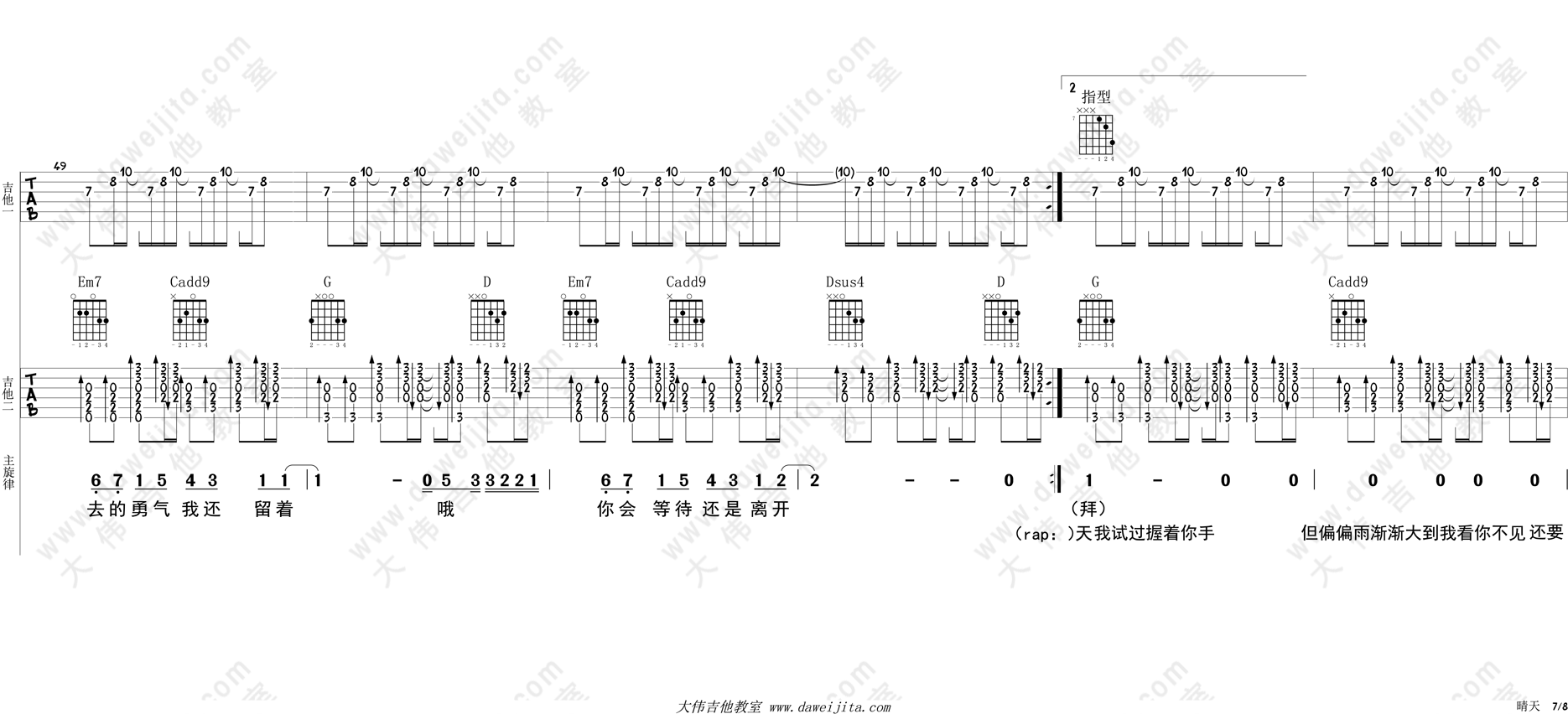 《晴天吉他谱》_周杰伦_G调 图7