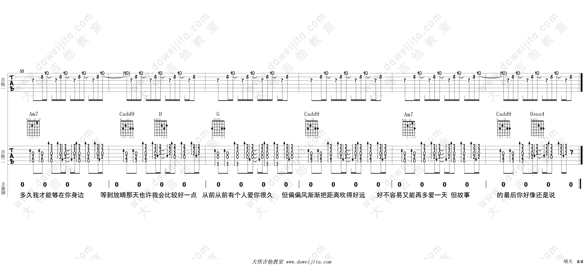 《晴天吉他谱》_周杰伦_G调 图8