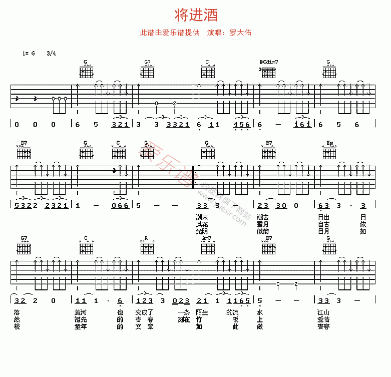 罗大佑《将进酒》 吉他谱