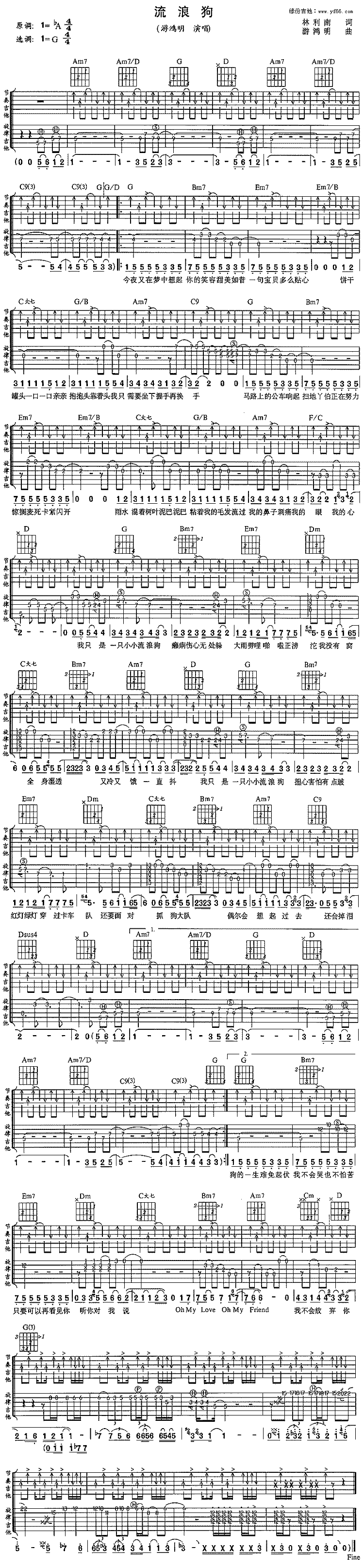 流浪狗 吉他谱