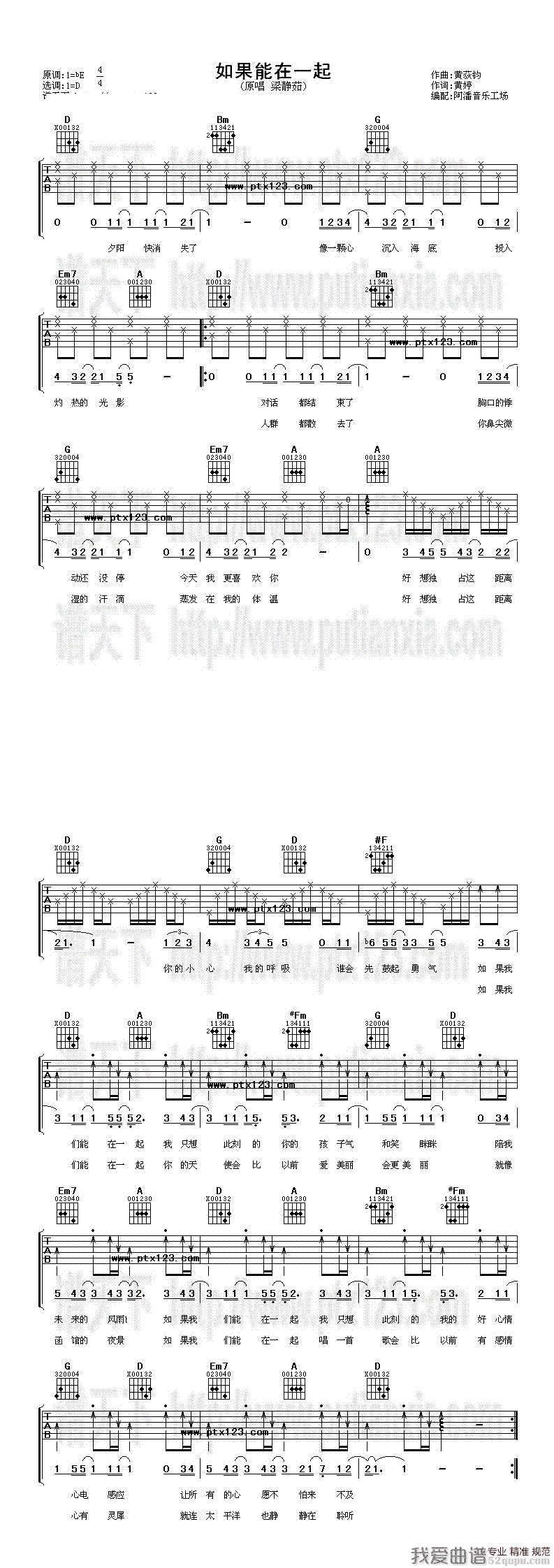 梁静茹《如果能在一起》吉他谱/六线谱 吉他谱