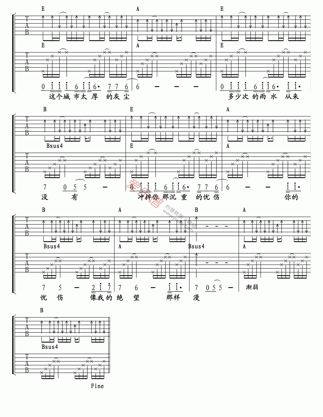 许巍《我思念的城市》 吉他谱
