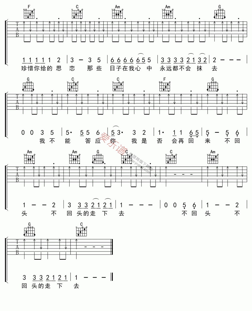 张震岳《再见》 吉他谱