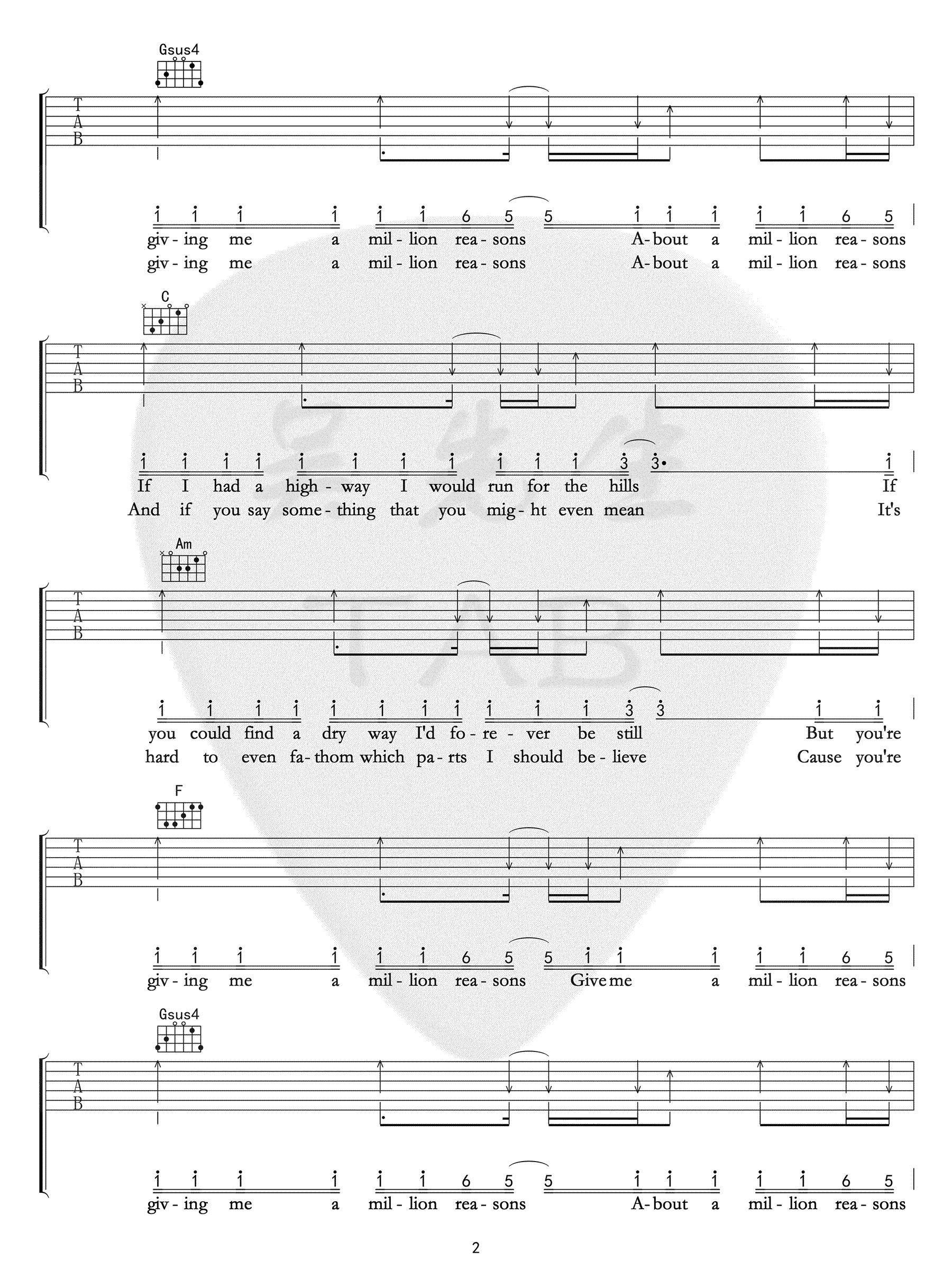 lady gaga《Million Reasons》吉他谱-2